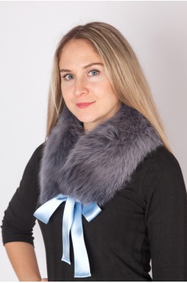 Blue fox fur collar-neck warmer